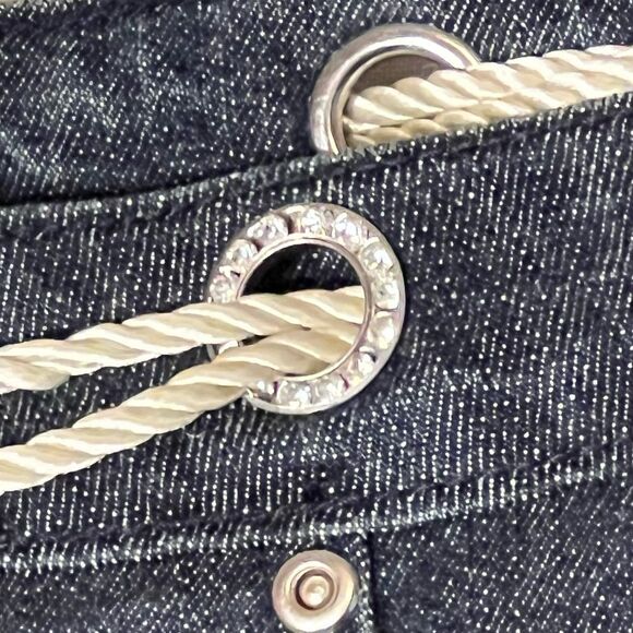 Cache’ denim jeans size 4 cropped rope belt w/belt rhinestone circle belt holes - Picture 3 of 7